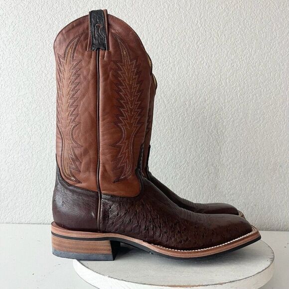 Rod Patrick Mens Cowboy Boots Size 12AA Brown Smooth Ostrich Western Square Toe - Picture 2 of 15